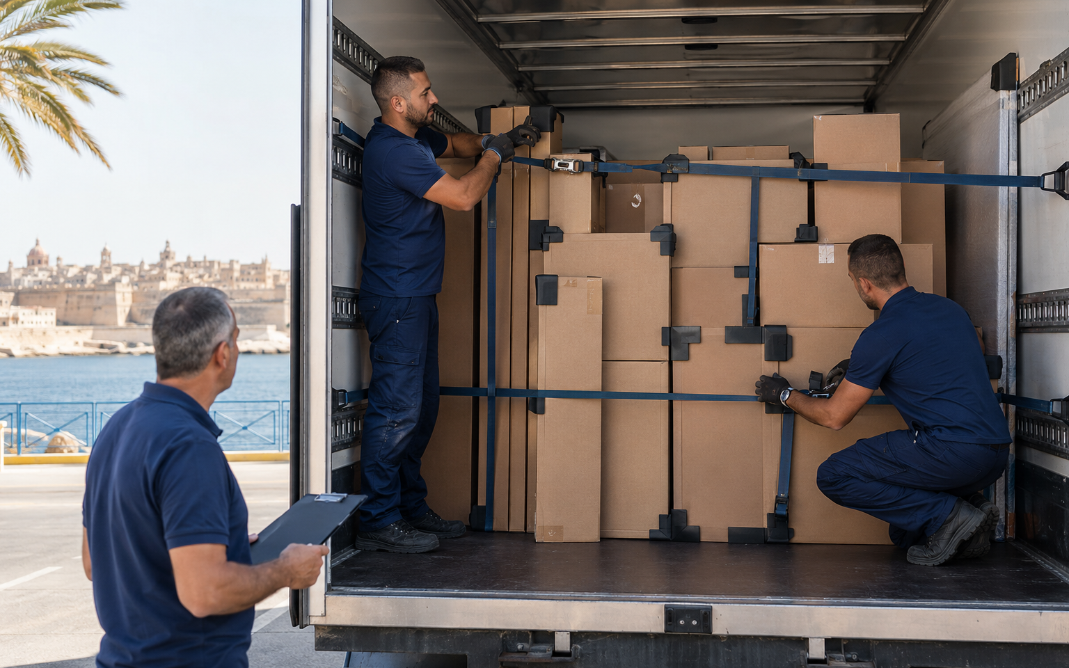 Flat-pack furniture prepared for Sicily to Malta transport