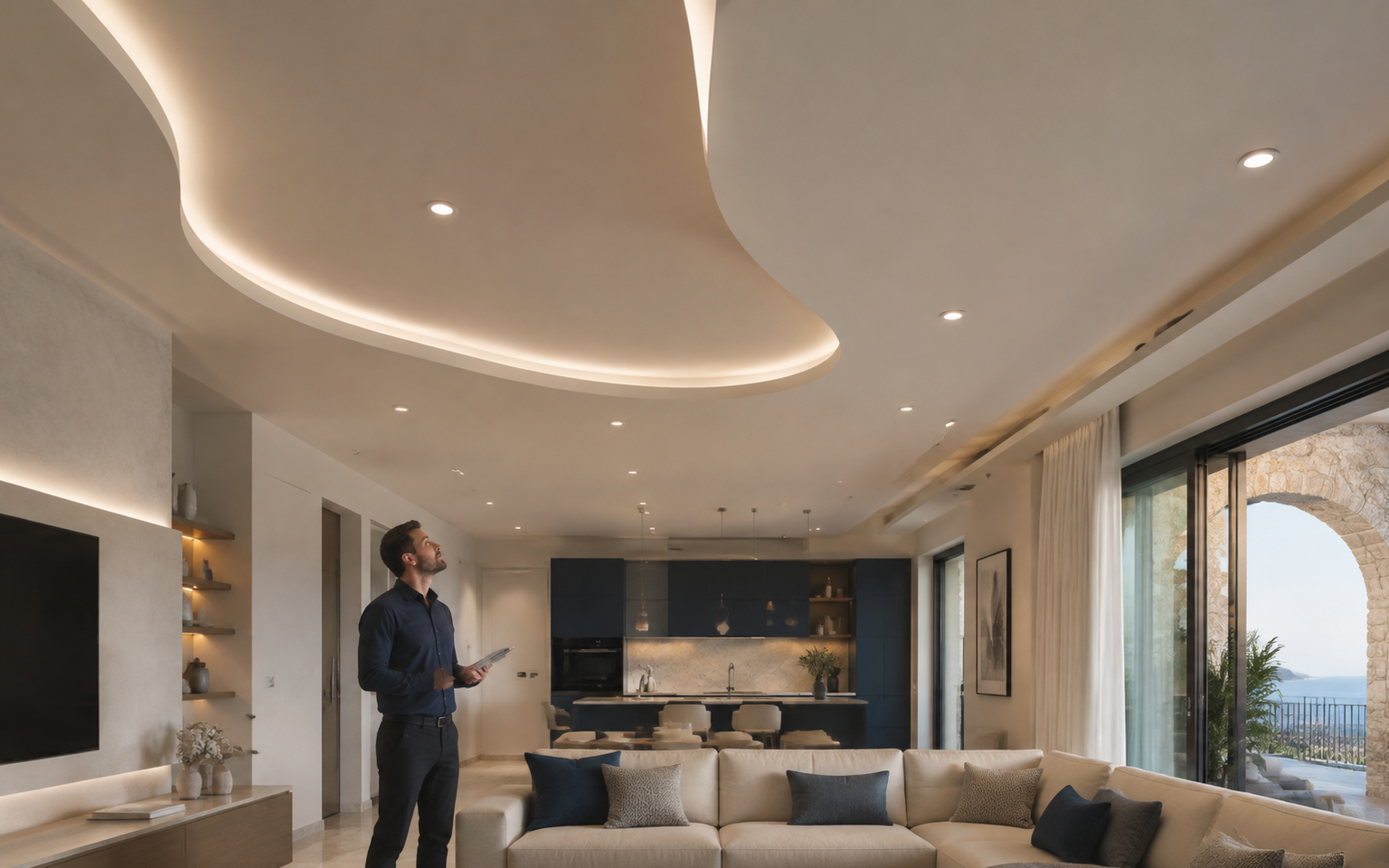 Completed plasterboard and lighting finish in Malta