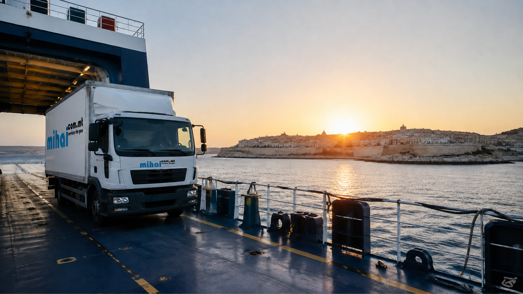 Licensed Sicily–Malta transport vehicle arriving by ferry in Malta